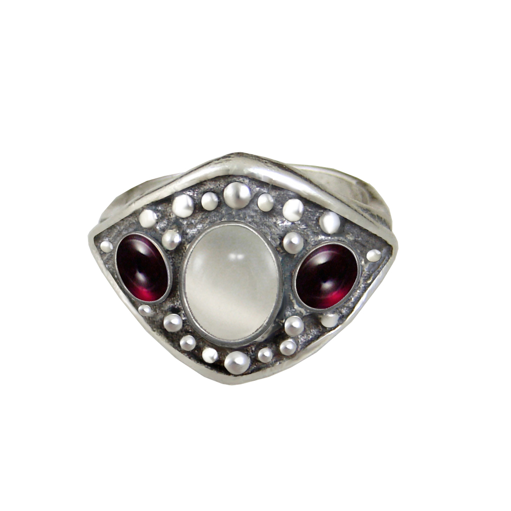 Sterling Silver Medieval Lady's Ring with White Moonstone Size 8